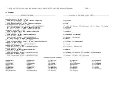 FY 2014 LIST OF COUNTIES (AND NEW ENGLAND TOWNS) IDENTIFIED BY STATE AND METROPOLITAN AREA  01 PAGE