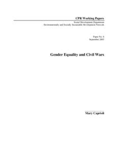 CPR Working Papers Social Development Department Environmentally and Socially Sustainable Development Network Paper No. 8 September 2003