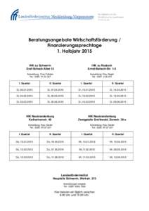 Beratungsangebote Wirtschaftsförderung / Finanzierungssprechtage 1. Halbjahr 2015 IHK zu Schwerin Graf-Schack-Allee 12