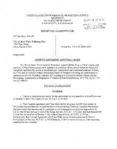 consent agreement, city of hays water softening plant, hays, kansas, may 08, 2008, caa[removed]