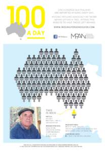 ONE HUNDRED AUSTRALIANS ARE REPORTED MISSING EVERY DAY. MISSING PERSONS ADVOCACY NETWORK (MPAN) OFFERS A FREE, INTERACTIVE WEBSITE TO HELP THOSE LEFT BEHIND. WWW.MISSINGPERSONSGUIDE.COM