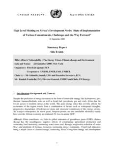 UNITED NATIONS  NATIONS UNIES High Level Meeting on Africa’s Development Needs: State of Implementation of Various Commitments, Challenges and the Way Forward”