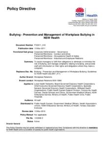 Bullying - Prevention and Management of Workplace Bullying in NSW Health