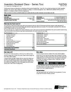 Investors Dividend Class - Series TDSC  Fund Facts JUNE 30, 2014  I.G. Investment Management, Ltd.