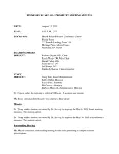 TENNESSEE BOARD OF OPTOMETRY MEETING MINUTES