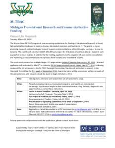 M-TRAC Michigan Translational Research and Commercialization Funding Request for Proposals  Tuesday, March 22, 2016