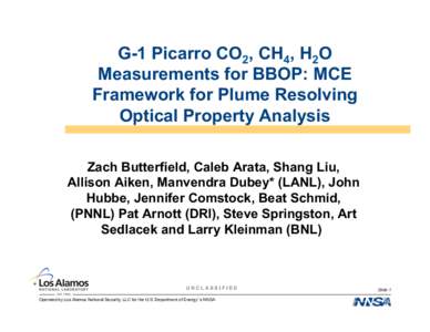 G-1 Picarro CO2, CH4, H2O Measurements for BBOP: MCE Framework for Plume Resolving Optical Property Analysis Zach Butterfield, Caleb Arata, Shang Liu, Allison Aiken, Manvendra Dubey* (LANL), John