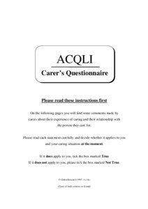 ACQLI Carer’s Questionnaire