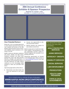 NATIONAL ADULT PROTECTIVE SERVICES ASSOCIATION  26th Annual Conference Exhibitor & Sponsor Prospectus September 29 - October 1, 2015 ORLANDO, FL | ROSEN PLAZA HOTEL