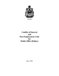 Conflict of Interest and Post-Employment Code for Public Office Holders