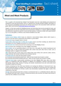 Food Safety and Standards Fact Sheet 1: Meat and Meat Products (Labelling and Compositional Standards For Industry)