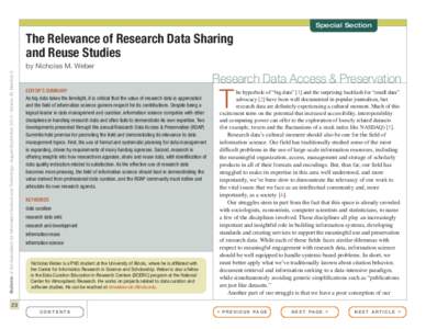 Special Section  The Relevance of Research Data Sharing and Reuse Studies Bulletin of the Association for Information Science and Technology – August/September 2013 – Volume 39, Number 6