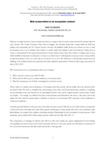 Clements. A[removed]BOU Proceedings – Ecosystem services: do we need birds?  http://www.bou.org.uk/bouproc-net/ecosystem-services/clements.pdf This paper forms part of the proceedings from the BOU conference Ecosystem s