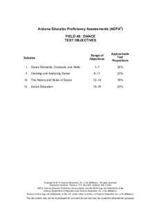 Arizona Educator Proficiency Assessments (AEPA®) FIELD 48: DANCE TEST OBJECTIVES Subarea