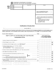 TENNESSEE DEPARTMENT OF REVENUE PRIVILEGE TAX RETURN FOR MARRIAGE LICENSES PRV 403