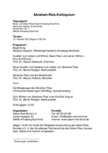 Abraham-Ries-Kolloquium Tagungsort: Berg- und Adam-Ries-Stadt Annaberg-Buchholz Haus des Gastes „Erzhammer“ Buchholzer Str[removed]Annaberg-Buchholz