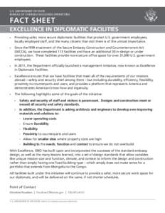 U.S. DEpArTmEnT OF STATE BUrEAU OF OvErSEAS BUilDingS OpErATiOnS Fact Sheet  eXcellence In DIPlomatIc FacIlItIeS