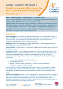 Carers Register Fact Sheet: Probity and Suitability Checks