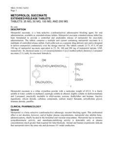 NDA[removed]S-032 Page 3 METOPROLOL SUCCINATE EXTENDED-RELEASE TABLETS TABLETS: 25 MG, 50 MG, 100 MG, AND 200 MG