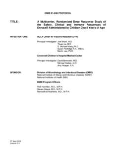 DMID[removed]PROTOCOL TITLE:  A Multicenter, Randomized Dose Response Study of