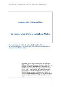 Autobiographie d’Abraham Moles.- Le cursus scientifique d’Abraham Moles  Autobiographie d’Abraham Moles