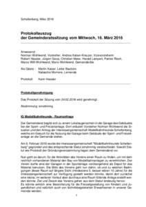 Schellenberg, MärzProtokollauszug der Gemeinderatssitzung vom Mittwoch, 16. März 2016 ___________________________________________________________________