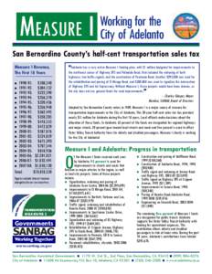 MEASURE I  Working for the City of Adelanto  San Bernardino County’s half-cent transportation sales tax