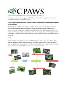 The Environmental education program at CPAWS Ottawa Valley offers outings linked to the Ontario Curriculum for students in elementary schools: Grade 3: Understanding Life Systems: Diversity of plants, their adaptation to