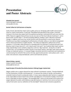 Presentation and Poster Abstracts Elizabeth Alm (poster) Central Michigan University [removed] Border Collies for Gull Exclusion at Beaches