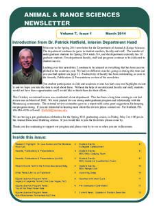 ANIMAL & RANGE SCIENCES NEWSLETTER Volume 7, Issue 1 March 2014