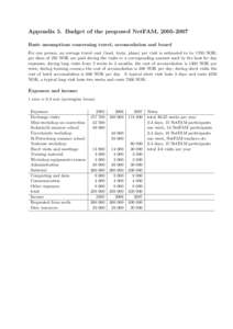 Appendix 5. Budget of the proposed NetFAM, Basic assumptions concerning travel, accomodation and board For one person, an average travel cost (boat, train, plane) per visit is estimated to be 1700 NOK; per diem