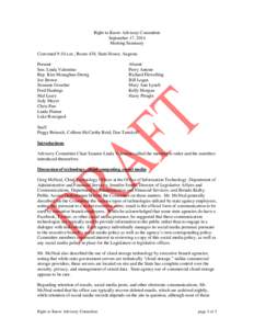 Right to Know Advisory Committee September 17, 2014 Meeting Summary Convened 9:10 a.m., Room 438, State House, Augusta Present: Sen. Linda Valentino