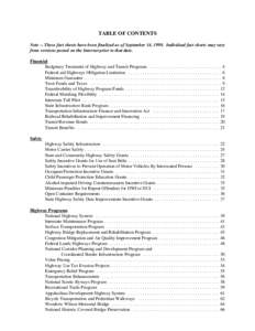 TABLE OF CONTENTS Note -- These fact sheets have been finalized as of September 14, 1998. Individual fact sheets may vary from versions posted on the Internet prior to that date. Financial Budgetary Treatment of Highway 