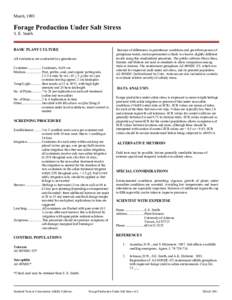 March, 1991  Forage Production Under Salt Stress S. E. Smith  BASIC PLANT CULTURE