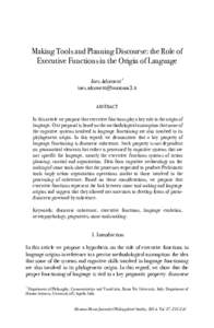 Making Tools and Planning Discourse: the Role of Executive Functions in the Origin of Language