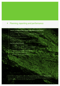 4 	 Planning, reporting and performance Director of National Parks strategic planning and performance Portfolio Budget Statements 2011–12 Department of Sustainability, Environment, Water, Population and Communities St