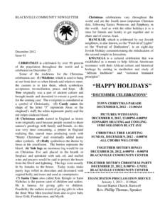 BLACKVILLE COMMUNITY NEWSLETTER  December 2012 Issue 61  Christmas celebrations vary throughout the