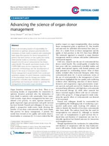 Dhanani and Shemie Critical Care 2014, 18:612 http://ccforum.com/contentCOMMENTARY  Advancing the science of organ donor
