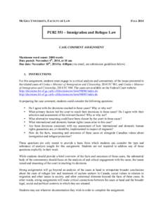 MCGILL UNIVERSITY, FACULTY OF LAW  FALL 2014 PUB2 551 – Immigration and Refugee Law