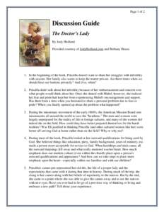Page 1 of 2  Discussion Guide The Doctor’s Lady By Jody Hedlund Provided courtesy of JodyHedlund.com and Bethany House.