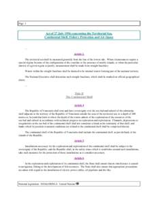 Page 1  Act of 27 July 1956 concerning the Territorial Sea, Continental Shelf, Fishery Protection and Air-Space  ...