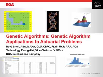 ARC 2012 Genetic Algorithms: Genetic Algorithm Applications to Actuarial Problems Dave Snell, ASA, MAAA, CLU, ChFC, FLMI, MCP, ARA, ACS