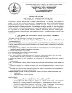 MINISTERUL EDUCAŢIEI NAȚIONALE ȘI CERCETĂRII ȘTIINȚIFICE UNIVERSITATEA 