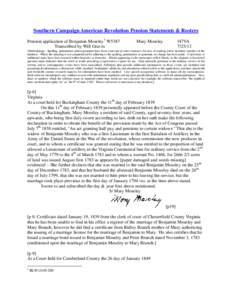 Southern Campaign American Revolution Pension Statements & Rosters Pension application of Benjamin Moseley 1 W5387 Transcribed by Will Graves Mary Moseley