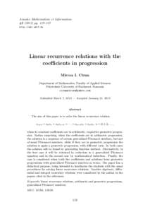 Annales Mathematicae et Informaticae[removed]pp. 119–127 http://ami.ektf.hu Linear recurrence relations with the coefficients in progression