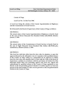 Local Law Filing  New York State Department of State 162 Washington Avenue, Albany, NY[removed]County of Tioga