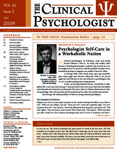 VOL 62 Issue 3 FALL[removed]A publication of the Society of Clinical Psychology (Division 12, American Psychological Association)