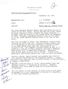 Memorandum for H. R. Haldeman Re: Muskie Use of Sinatra Plane, September 16, 1971