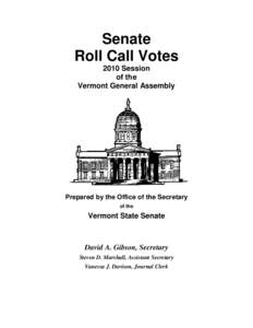 Senate Roll Call Votes 2010 Session of the Vermont General Assembly