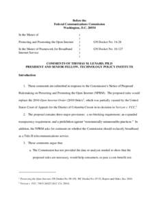 Before the Federal Communications Commission Washington, D.C[removed]In the Matter of Protecting and Promoting the Open Internet In the Matter of Framework for Broadband